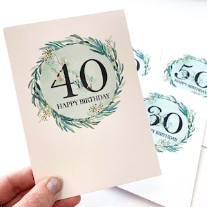 Any age Birthday Card, Eucalyptus Birthday Card, Any Age Women's Birthday Card, Any Age 18, 21, 30, 40 etc, Birthday Floral Numbers, HBF184