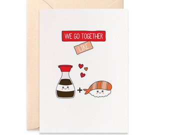 Fun Valentine's Day Card, Soy Sauce and Sushi Card for Boyfriend, Anniversary Card for Girlfriend, Love Card, Card for Husband, HVD020