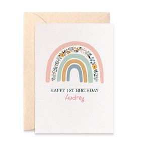 Personalised First Birthday Card, Custom Boho Rainbow Birthday Card, Girls Birthday Card, Any Age 18, 21, 30, 40 etc, HBC266