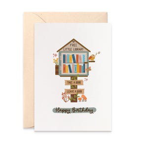 Little Library Birthday Card, Bookish Card, Happy Birthday Card, Book Lover Birthday Card, HBF206