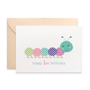 1st Birthday Card, Card for Girls, First Birthday Card, Caterpillar Card, Girls 1st Birthday Card, Card for Daughter, HBC212