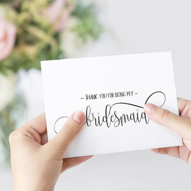 Thank you for being my Bridesmaid Card, Bridesmaid Thank You Card, Wedding Card, Script Font, Bridal Party Thank You Cards, WED059 image 2