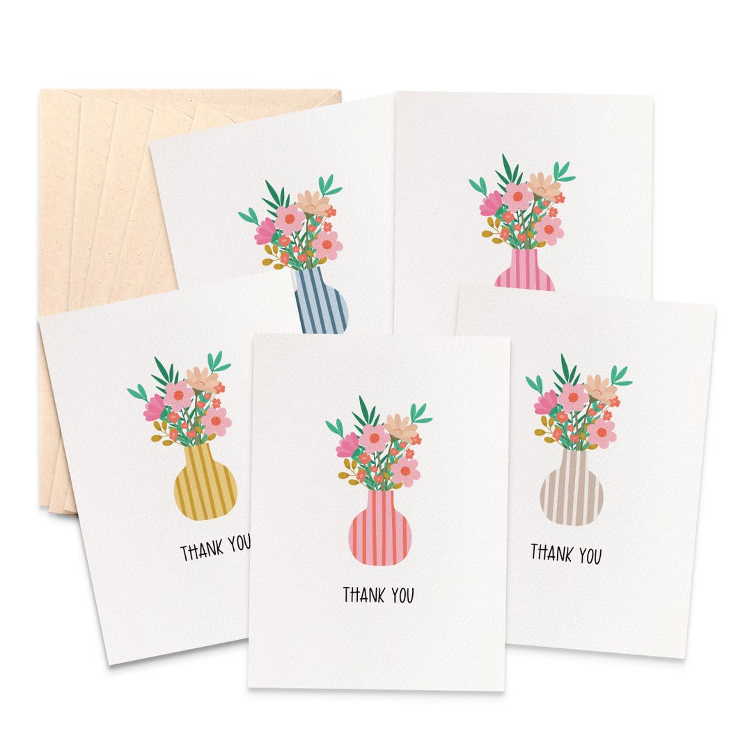 Set of 5 Thank You Card Pack, Vase of Flowers Cards, 5P029 - Etsy