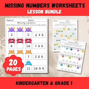 Arbetsblad med saknade tal i matematik | Utskrivbara matematikövningar för förskoleklass och årskurs 1 | Talföljder, tallinjer, 100-diagram