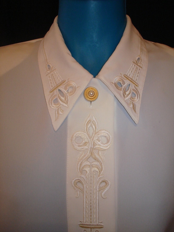 White Formal Blouse~Vintage 1980s~Valentine~Silk … - image 2