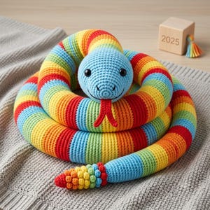 Häkelanleitung für eine Schlange ohne Nähen, Amigurumi-Schlange-Tutorial, einfaches Häkeltiermuster, anfängerfreundliche PDF-Anleitung, niedliche handgefertigte Schlange
