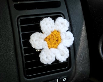Crochet Daisy Vent Clip, Car Interior Decor Gift Handmade Flower