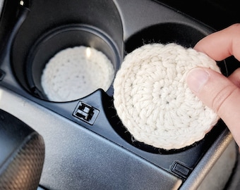 Cotton Car Coasters, Boho Car Accessories, Crochet Cup Holder Liner