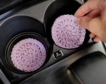 Handmade Car Coasters, Purple Interior Decor Car Accessory Crochet Cup Holders