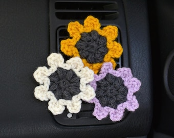 Crochet Sunflower Car Vent Clip, Girly Car Accessories Flower, Handmade Gift