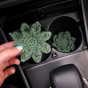 Succulent Car Coaster Set - Plant Lover Gifts, Crochet Cup Holder Inserts