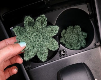 Succulent Car Coaster Set - Plant Lover Gifts, Crochet Cup Holder Inserts