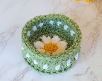 Mini Basket Daisy, Boho Office Decor Crochet, Green Blue Purple