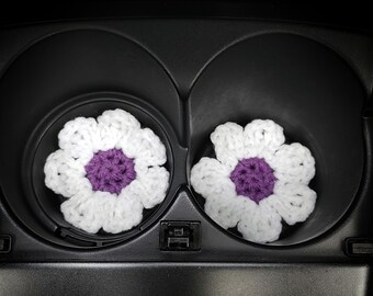 Crochet Flower, Car Coasters Personalized, Daisy Cup Holder Liner