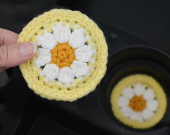 Crochet Flower Car Coasters, Cottage Core Gift, Cute Car Accessories for Women