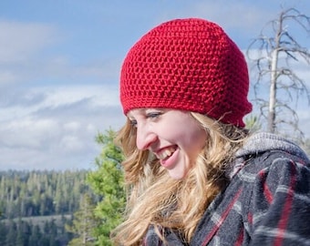 Red Hat Fall Gift, Women's Crochet Skull Cap Beanie - The Classic Beanie