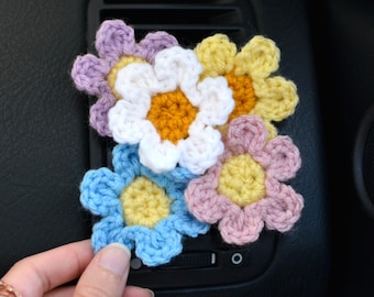 Daisy Car Vent Clip, Dashboard Decor Car Interior, Crochet Gift Handmade Flower