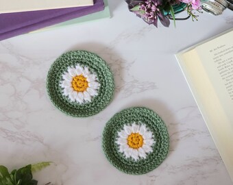 Cottage Daisy Coasters Set of 2 - Cute Retro Drink Coasters, Spring Decor Gifts