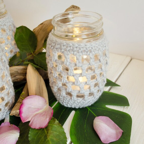 Wedding Mason Jars Decoration Ideas Beach Theme Centerpieces Nautical Table Decor Crochet Jar Covers Reception Lighting Rustic Vase