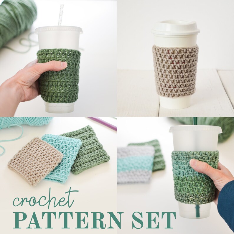 Crochet Pattern Set 3 Cup Cozy Styles Easy Coffee Sleeve image 10