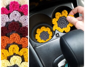 Sunflower Car Coasters, Boho Car Accessories, 16th Birthday Gift, Cottagecore Decor