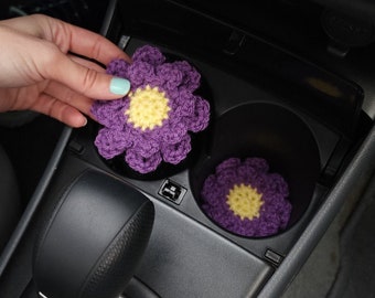 Zinnia Flower Car Coaster Set - Inside Car Aesthetic, Vehicle Cup Holder Inserts