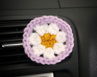 Car Vent Clip Daisy, New Driver Gift, Handmade Flower Car Decor Crochet