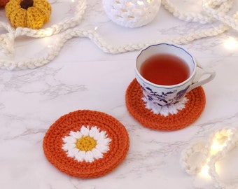 Cottage Daisy Coasters Set of 2 - Cute Retro Drink Coasters, Cubicle Decor Coworker Gifts