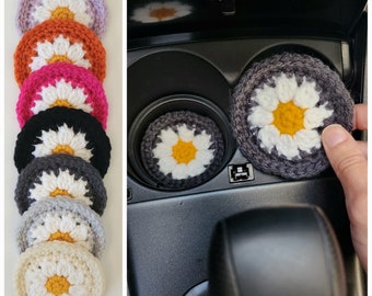 Cottage Daisy Car Coasters, Coastal Cowgirl Accessories, Car Drink Holder Inserts