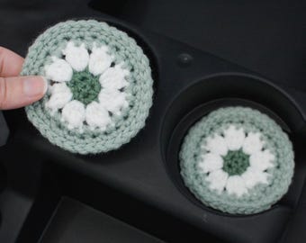 Cottage Daisy Cup Holder Coasters, Car Interior Decor Gift Handmade