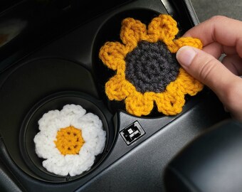 Personalized Set of 4 Flower Car Coasters, Custom Cup Holder Inserts, Girly Car Accessories