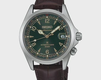 Seiko Prospex Alpinist Mechanical 39.5mm Green Dial Leather Band Watch SPB507