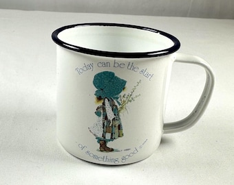 Taza de hojalata esmaltada vintage de Holly Hobbie: Portavelas de la serie Blueberry de Guild House