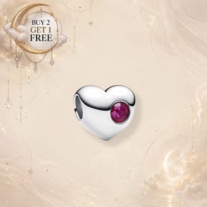 Charm de corazón de piedra roja verdadera de julio para pulsera, colgante de viaje europeo de plata de ley 925, joyería DIY con circonita cúbica roja, regalo de Navidad