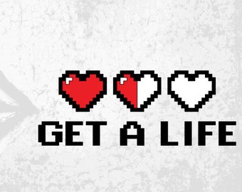 Get A Life 8 Bit Gaming Laptop Decal, Video Game Lovers Car Window Sticker, Old School Arcade Game Gifts, Gamers Funny Tumbler Sticker