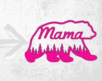 MAMA BEAR Car Window Decal, Sticker for New Moms and Fierce Moms, Coffee Tumbler Decorations, Bear with Pine Tree Forest Decal, Colorado