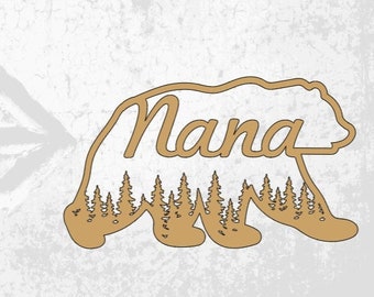 Nana Bear Car Sticker, Proud Grandmother Bumper Sticker, Baby Announcement to Granny, Bear with Trees Window Decal, Tumbler Decorations