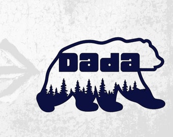 DADA Bear Window Decal, Father or Grandfather/Pops/Gramps Permanent Car Sticker, Bear with Pine Trees Forest Decal, Mountain Lovers Gift