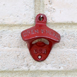 DARK RED Wall Mount Bottle Opener, Retro Bottle Opener, Vintage Style Distressed Cast Iron, Fast Shipping, Beer Top Popper, True Red Kitchen