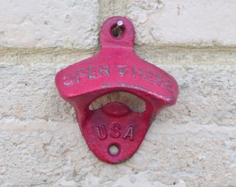 MAGENTA FUCHSIA  Wall Mount Beer Bottle Opener Wall Mounted Retro Bottle Opener Vintage Style Distressed Cast Iron Kitchen Patio Decor