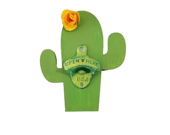 Cactus Bottle Opener,  Made in USA, Wall Mount Beer Opener,  Succulent Kitchen Wall Decor, Bright Green Bar Ware,  Soda Pop Opener