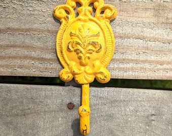 Fancy Marigold Cast Iron Wall Hook | Bright Yellow Coat Hook | Leash Holder | Dog Owners Gift | Towel Hook | Bright Sunny Door Key Hook