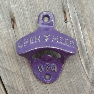 Dark Purple Wall Mounted Bottle Opener, Beer Top Popper, Vintage Retro Diner Style Soda Cap Remover, Made in USA, Custom Painted image 2