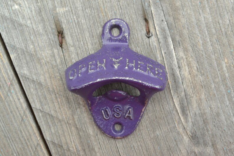 Dark Purple Wall Mounted Bottle Opener, Beer Top Popper, Vintage Retro Diner Style Soda Cap Remover, Made in USA, Custom Painted image 2