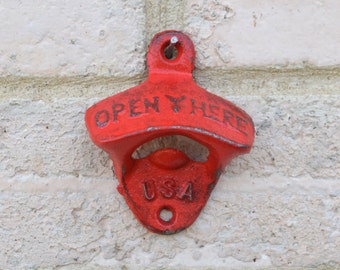 Poppy Flower Red Bottle Opener, Wall Mounted Beer Cap Remover, Made in the USA, Rustic Diner Style Bright Red, Vintage Gas Station Beer