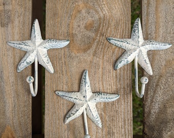 Starfish Wall Hook, Star Fish Towel Holder, Heirloom White Nautical Decor, Decorative Coat Hook, Leash Holder, Key Hooks