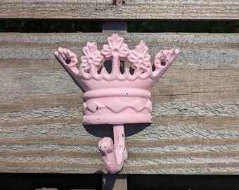 Wall Hook | Cast Iron Crown Wall Hook | Distressed Metal Girls Room Wall Hook | Nursery Room Hook | Princess Queen Crowns Decor | Shabby