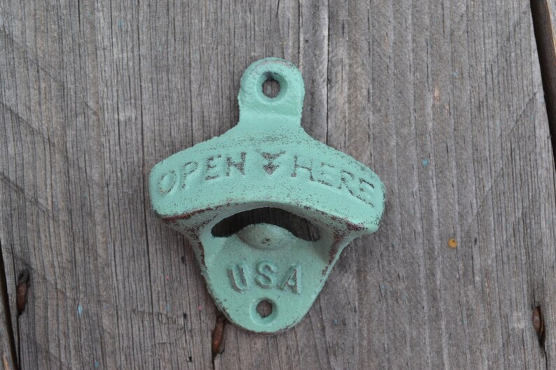 Jadeite Bottle Opener, Retro Style Vintage Jade Wall Mount Cast Iron Beer Cap Remover, Mid Century Green Kitchen Decor, Jade Dishware Match image 2