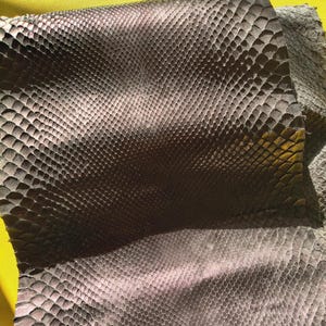 Genuine Python Snake Skin Leather, Black with Burgundy Shimmer, Exotic Leather Hide for Bags, Wallets, Leathercraft