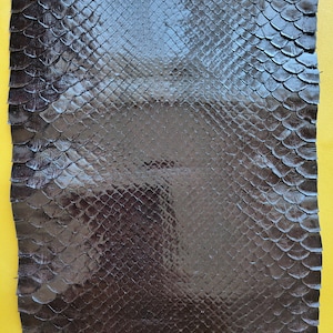Echt donkerbruin slangenleer voor knutselprojecten, exotisch schubbenpatroon